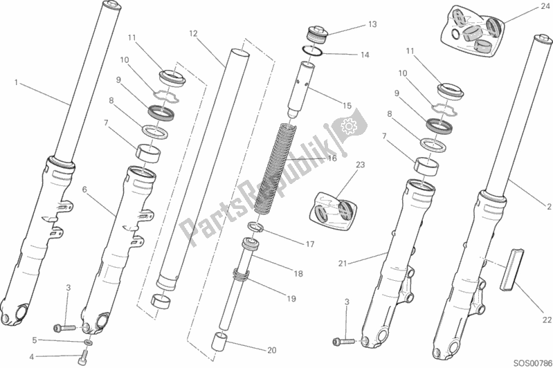 All parts for the Front Fork of the Ducati Scrambler Sixty2 Thailand USA 400 2017